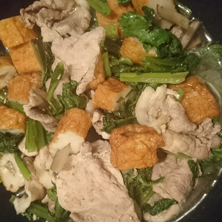 豚肉とごぼう天と小松菜の炒め物